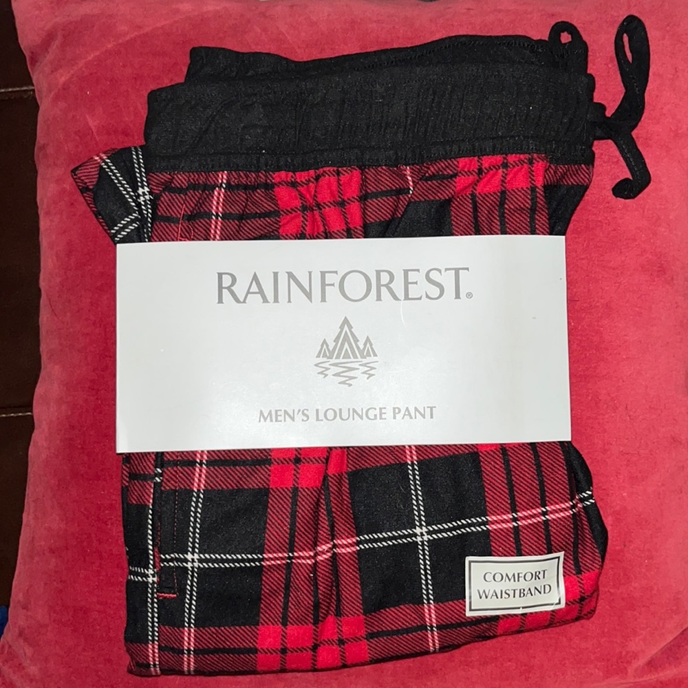Rainforest Men's Brushed Flannel Plaid Print Drawstring Lounge Pants
